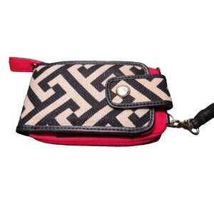 SPARTINA Natural Linen & Leather Tan Black Wristlet Card Cell WALLET